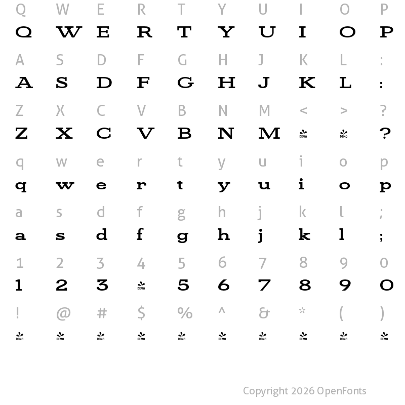 Character Map of FONTSPRING DEMO - KateSlabUltraEx800ExBld Regular