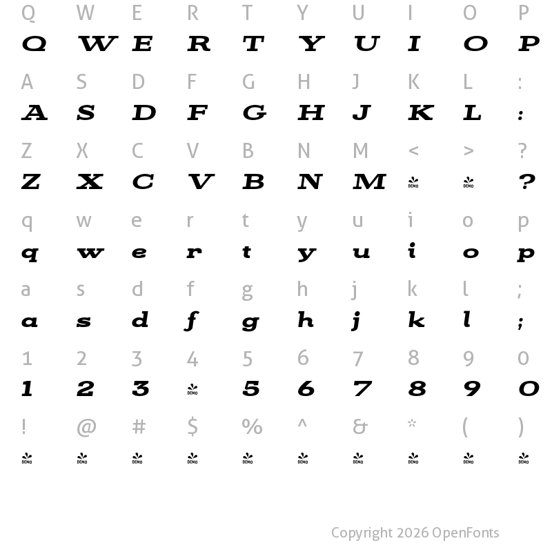 Character Map of FONTSPRING DEMO - KateSlabUltraEx900BlkIt Italic