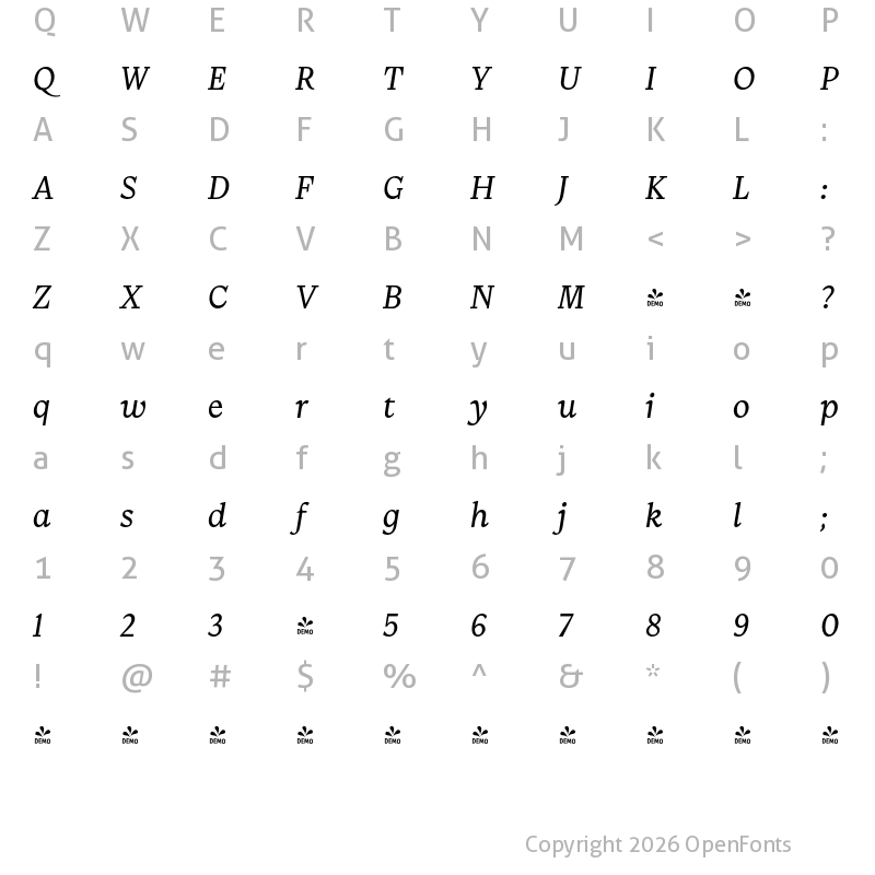 Character Map of FONTSPRING DEMO - Kenac It Regular