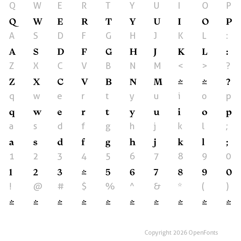 Character Map of FONTSPRING DEMO - Kenac SemiBold Regular