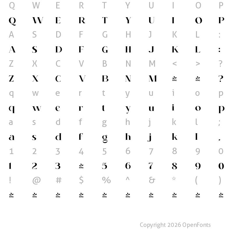 Character Map of FONTSPRING DEMO - KENOKY Bold Regular