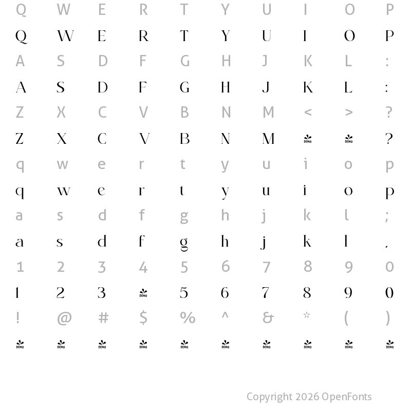 Character Map of FONTSPRING DEMO - KENOKY Light Regular