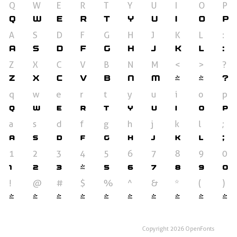 Character Map of FONTSPRING DEMO - Kernel SC Heavy Regular
