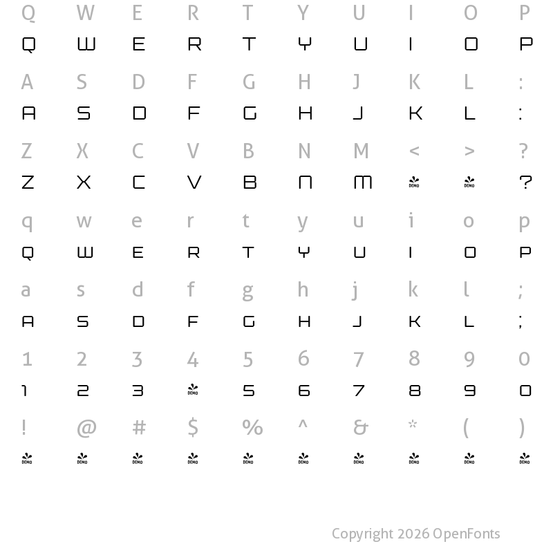 Character Map of FONTSPRING DEMO - Kernel SC Light Regular