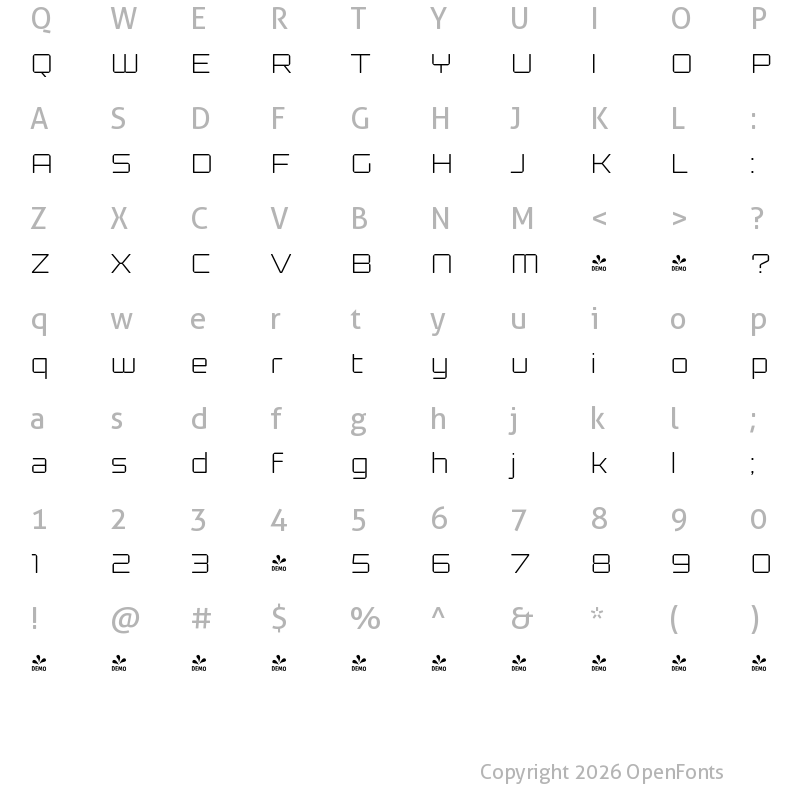 Character Map of FONTSPRING DEMO - Kernel Thin Regular