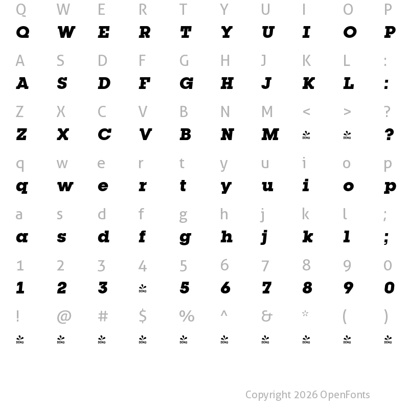 Character Map of FONTSPRING DEMO - Kettering 105 Italic