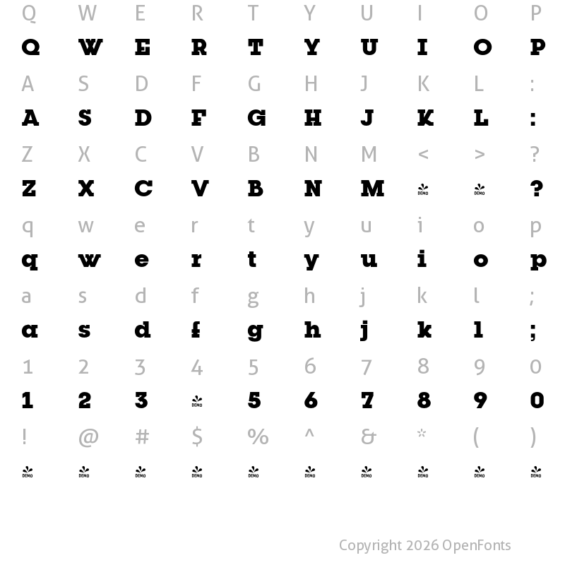 Character Map of FONTSPRING DEMO - Kettering 205 Heavy Regular