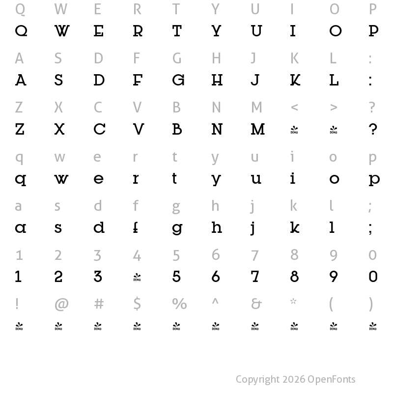 Character Map of FONTSPRING DEMO - Kettering 205 Medium Regular