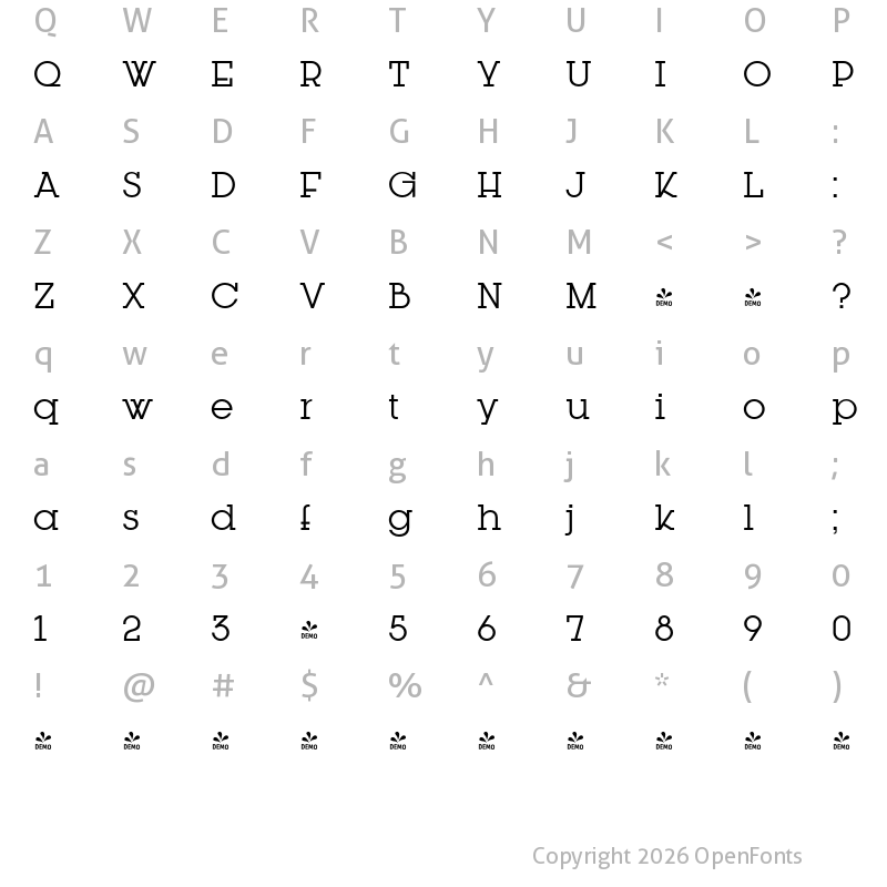 Character Map of FONTSPRING DEMO - Kettering 205 Regular
