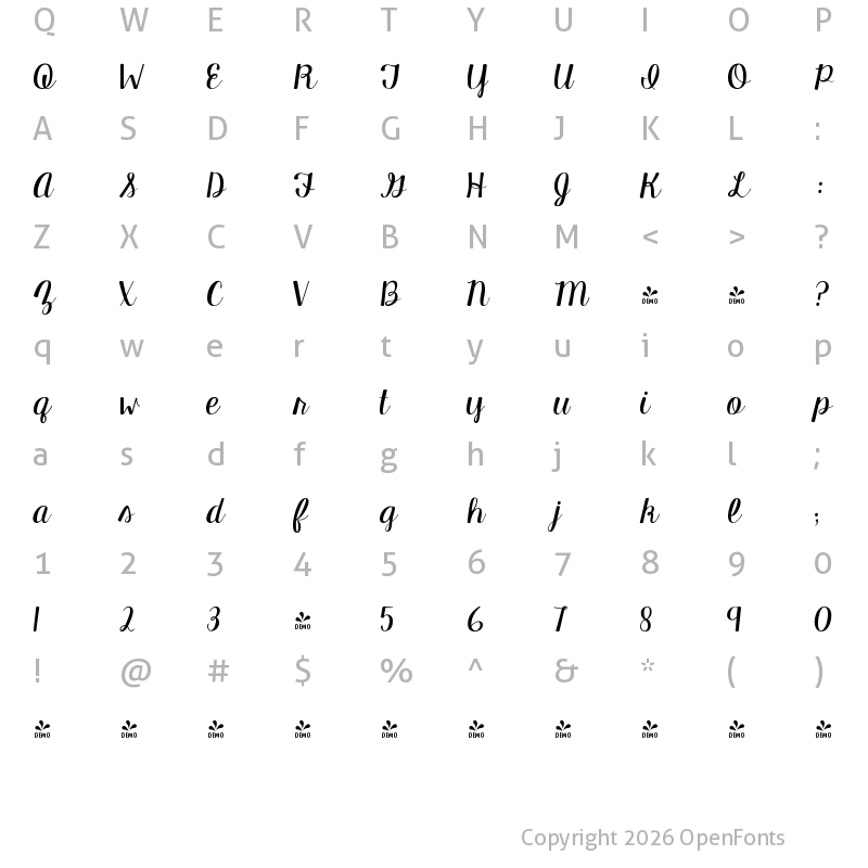 Character Map of FONTSPRING DEMO - KG Manhattan Script Regular