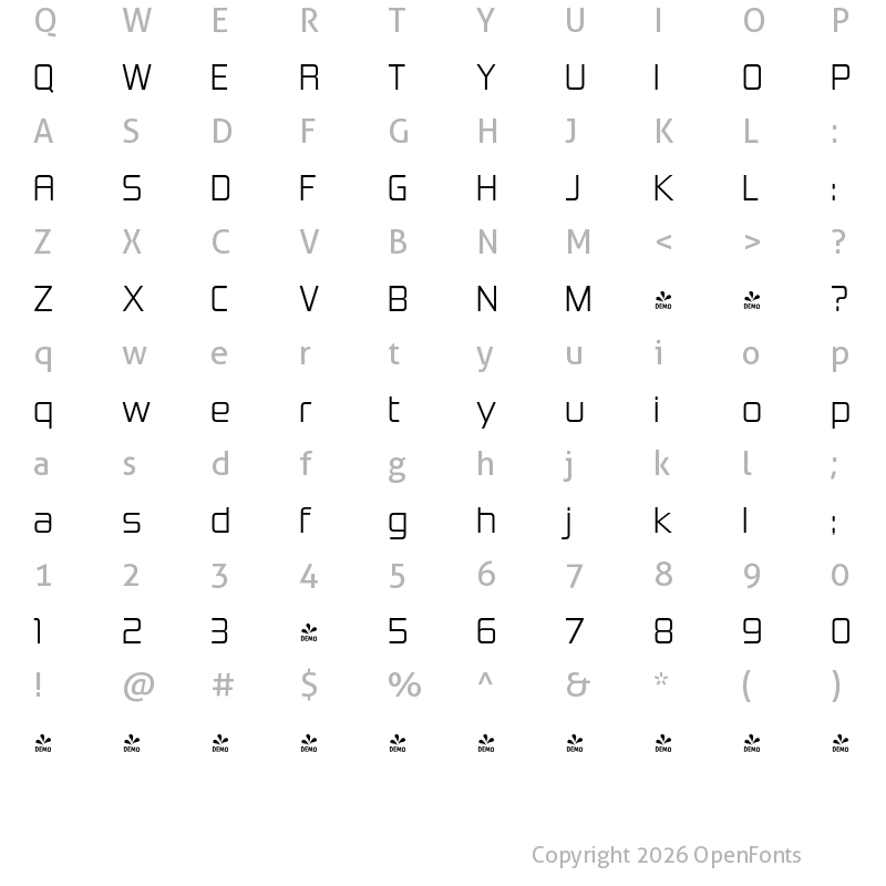 Character Map of FONTSPRING DEMO - Kimberley Lt Regular