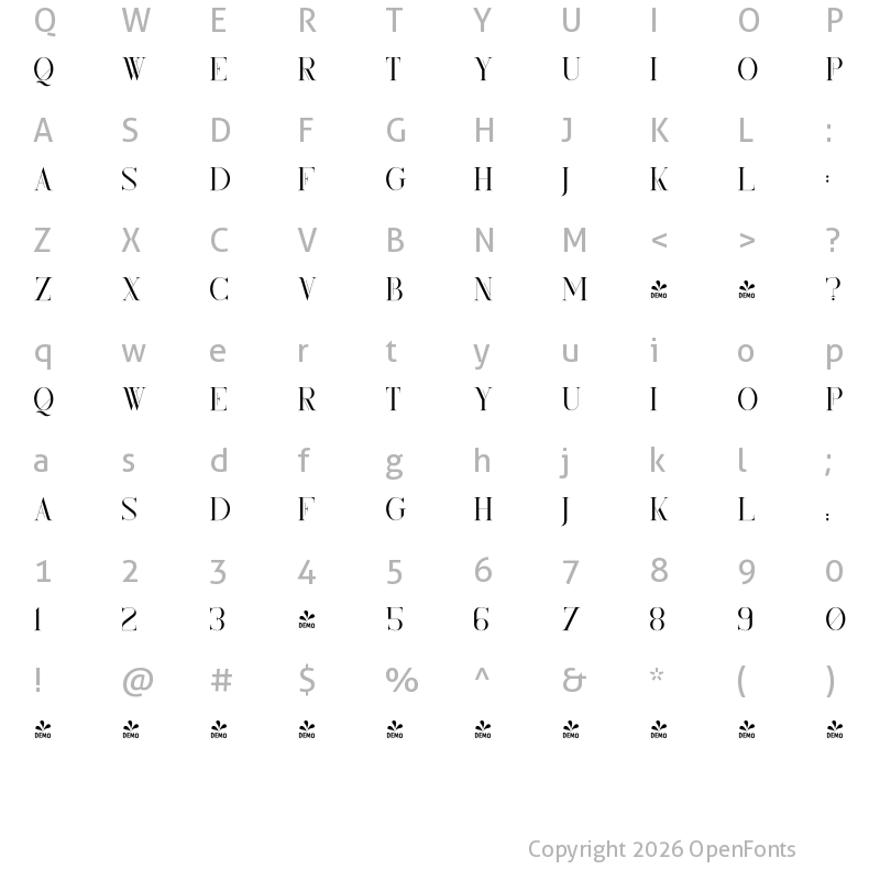 Character Map of FONTSPRING DEMO - KindelSerif Style1 Regular