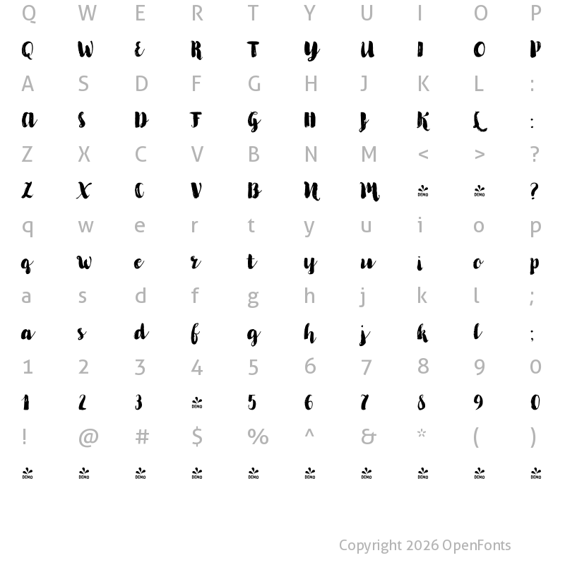 Character Map of FONTSPRING DEMO - Kinfolk Pro Rough Rough