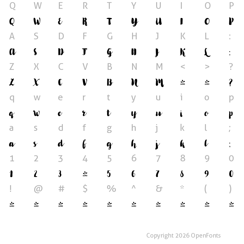 Character Map of FONTSPRING DEMO - Kinfolk Pro Smooth Smooth