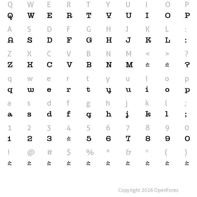 Character Map of FONTSPRING DEMO - Kinghorn 205 Medium Regular