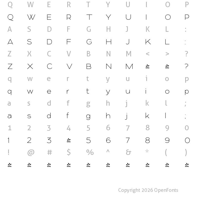 Character Map of FONTSPRING DEMO - Kinship Sans 100 Regular