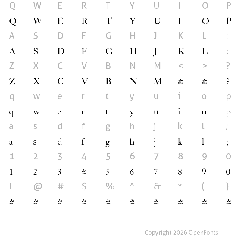 Character Map of FONTSPRING DEMO - Kis BT Regular