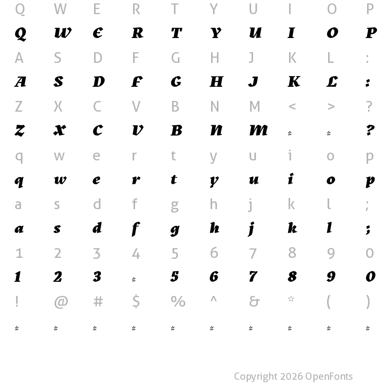 Character Map of FONTSPRING DEMO - Kitsch Black Italic