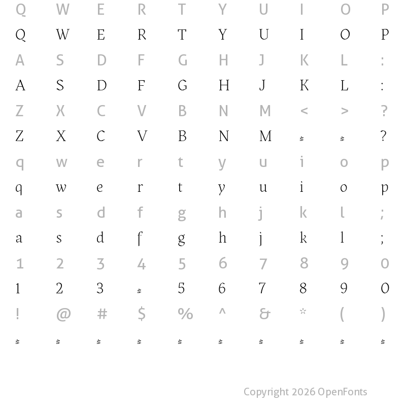 Character Map of FONTSPRING DEMO - Kitsch Light Regular