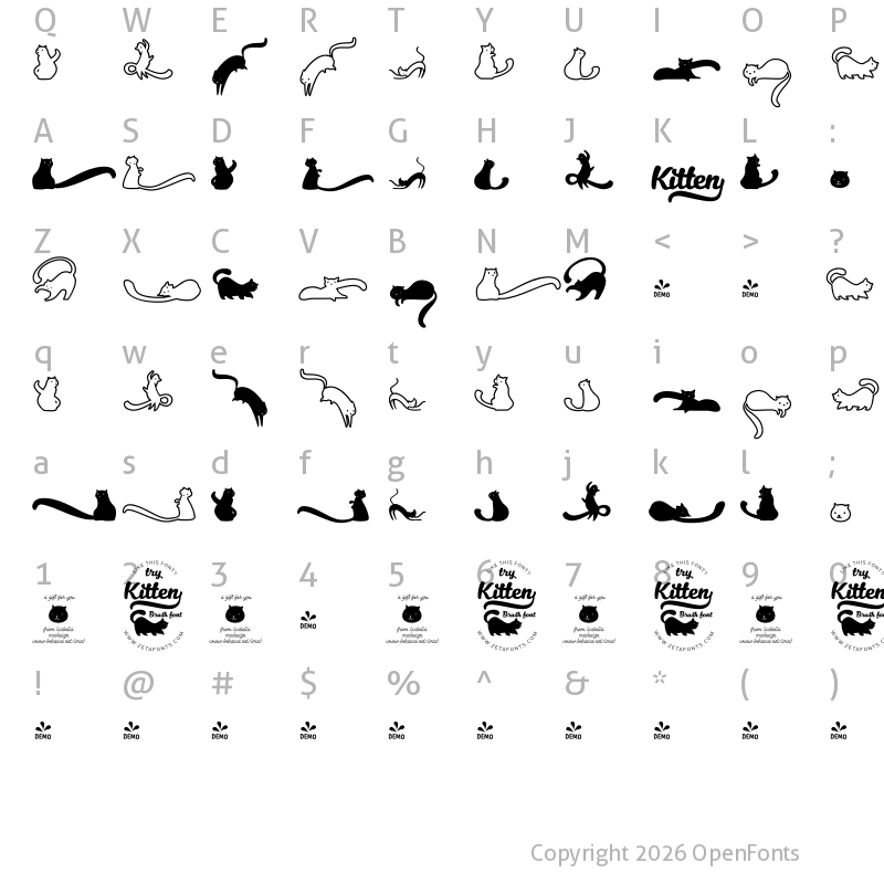 Character Map of FONTSPRING DEMO - Kitten Dingcats Regular