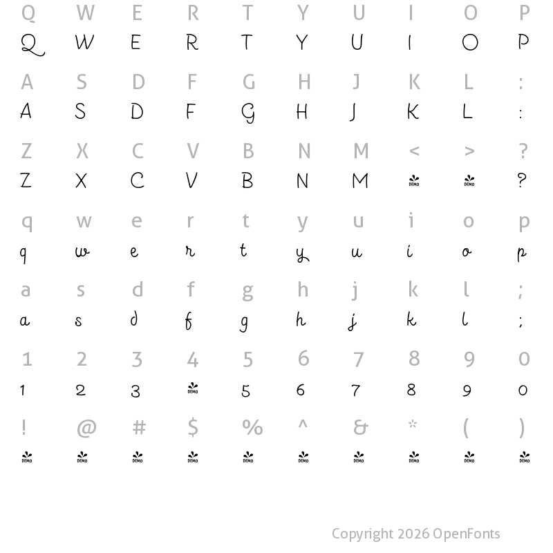 Character Map of FONTSPRING DEMO - Kitten Slant Monoline Regular
