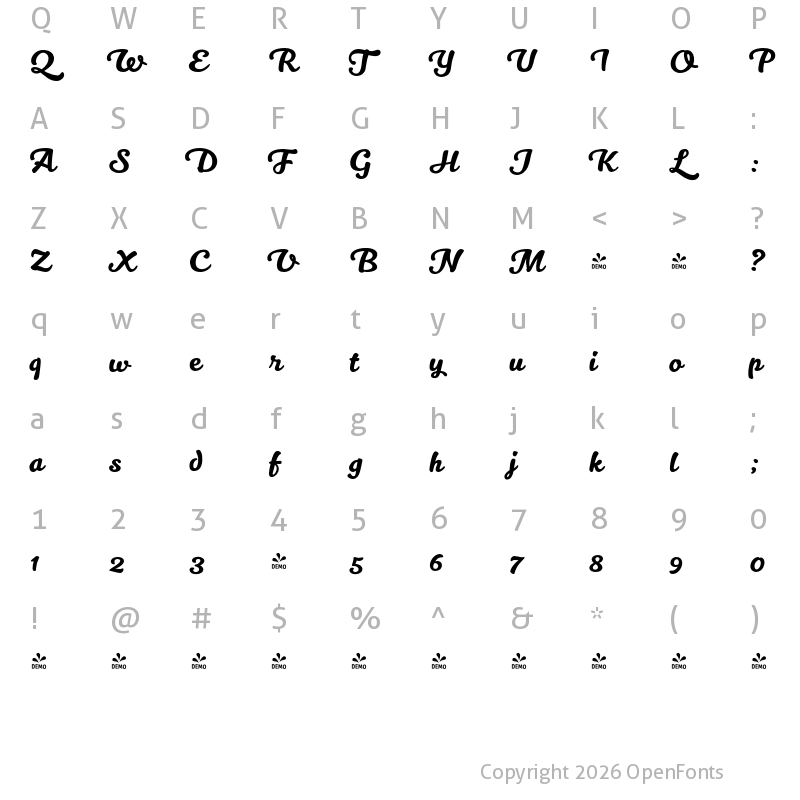 Character Map of FONTSPRING DEMO - Kitten Swash Regular
