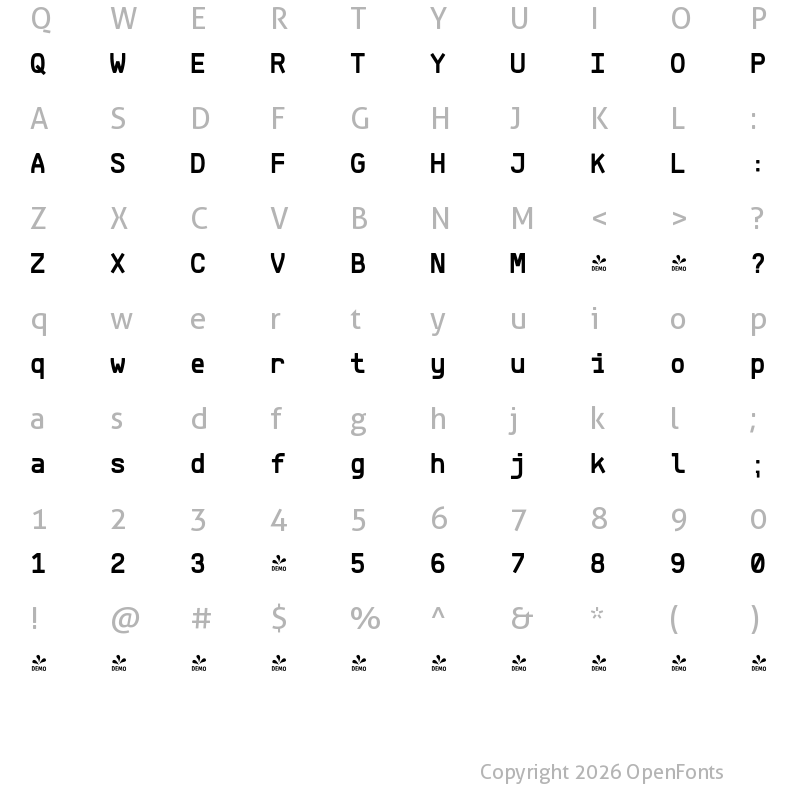 Character Map of FONTSPRING DEMO - Klartext Mono Bold