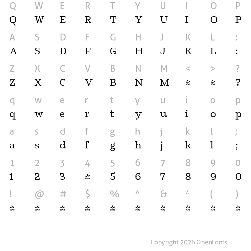Character Map of FONTSPRING DEMO - Klaud Medium Regular