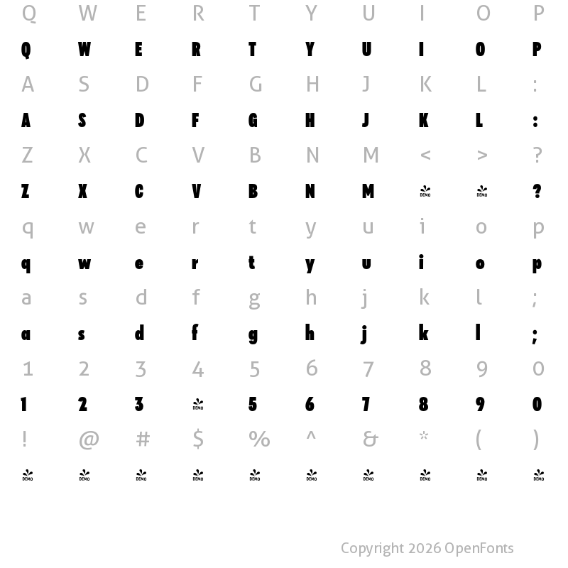 Character Map of FONTSPRING DEMO - Klik Black Condensed Regular
