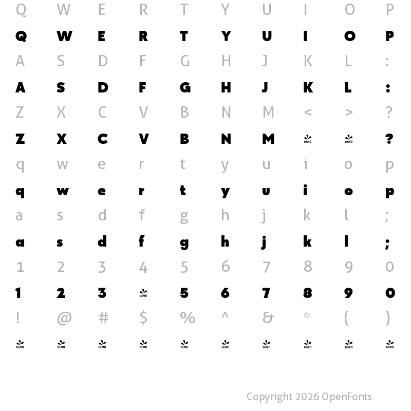 Character Map of FONTSPRING DEMO - Klik Black Regular