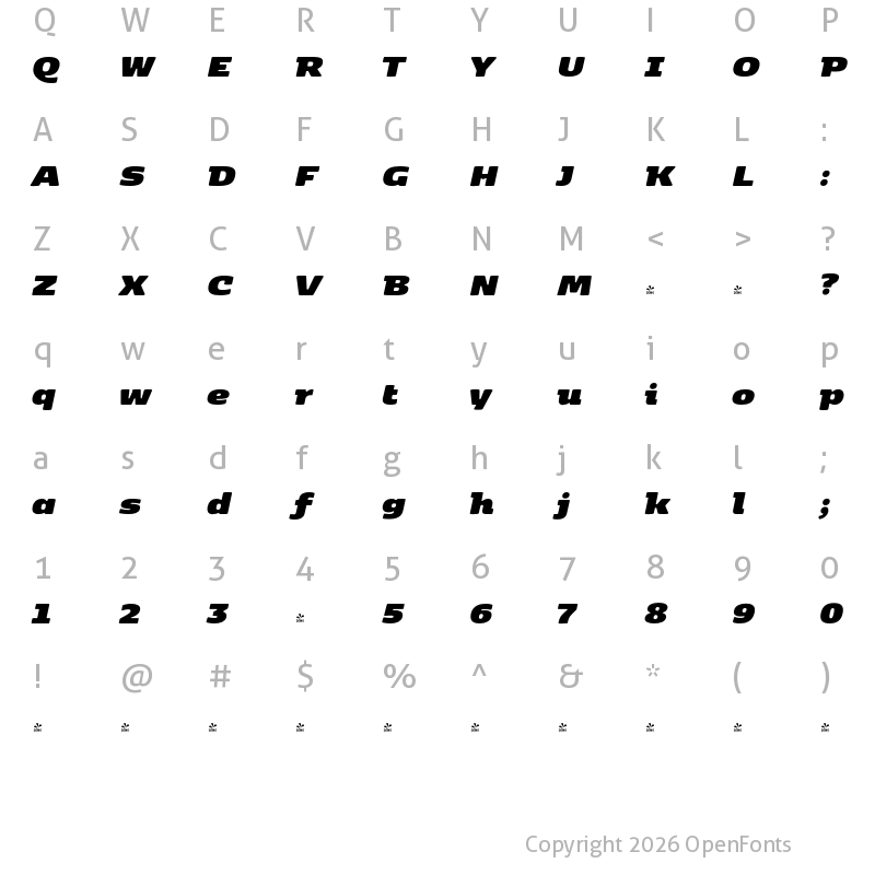 Character Map of FONTSPRING DEMO - Kobenhavn Heavy Italic