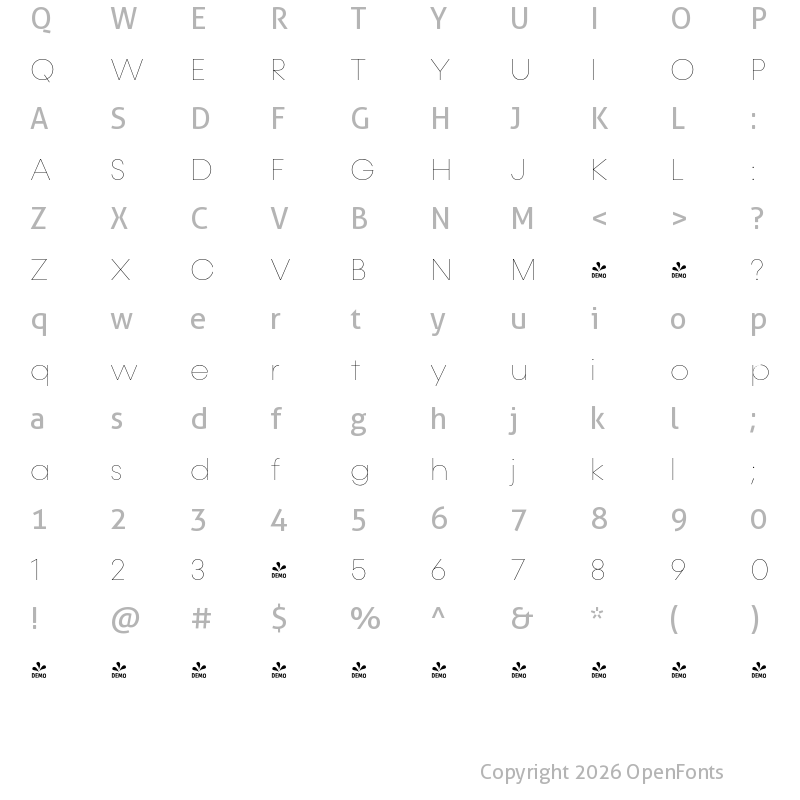 Character Map of FONTSPRING DEMO - Konnect Hairline Regular
