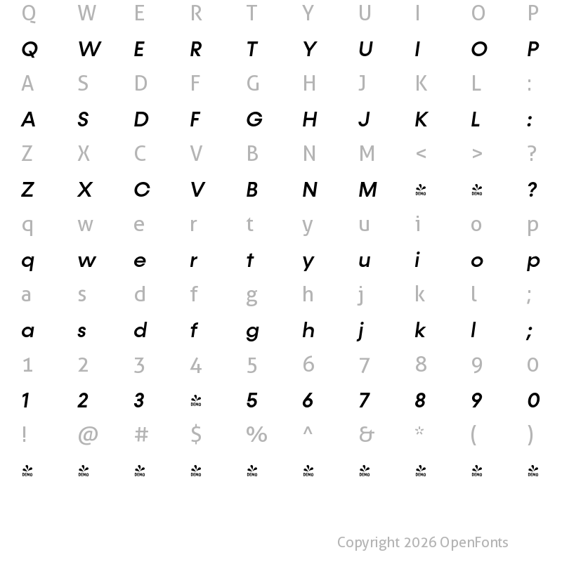 Character Map of FONTSPRING DEMO - Konnect Medium Italic