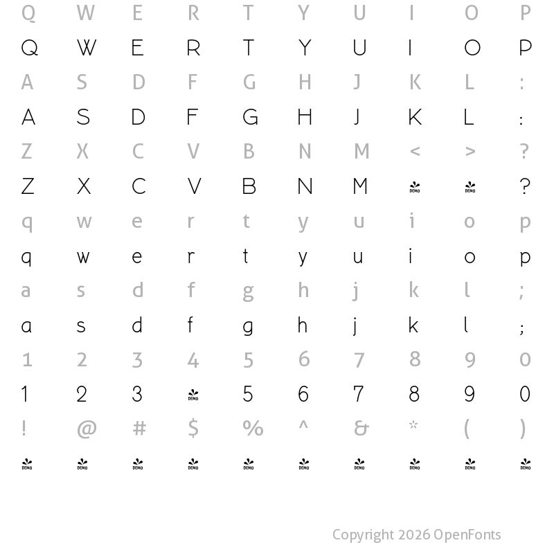 Character Map of FONTSPRING DEMO - Koralle NF Regular