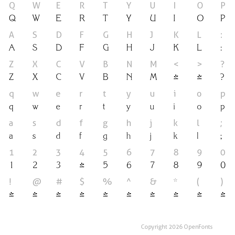 Character Map of FONTSPRING DEMO - Korinth Serial Xlight Regular