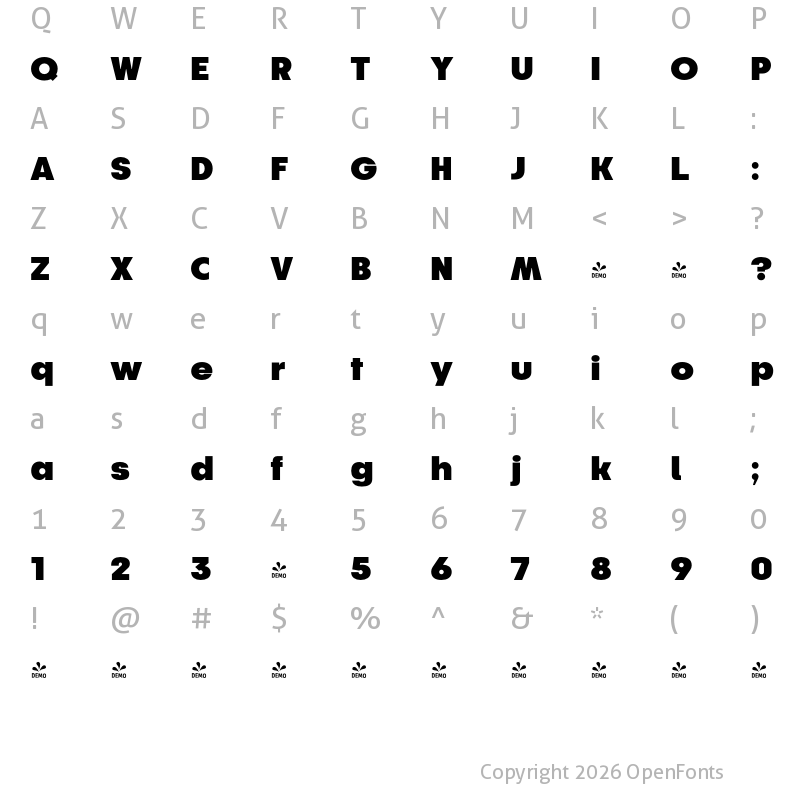 Character Map of FONTSPRING DEMO - Korto Bold