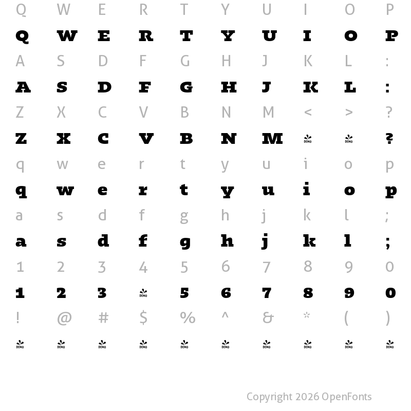 Character Map of FONTSPRING DEMO - Kotto Slab Black Regular