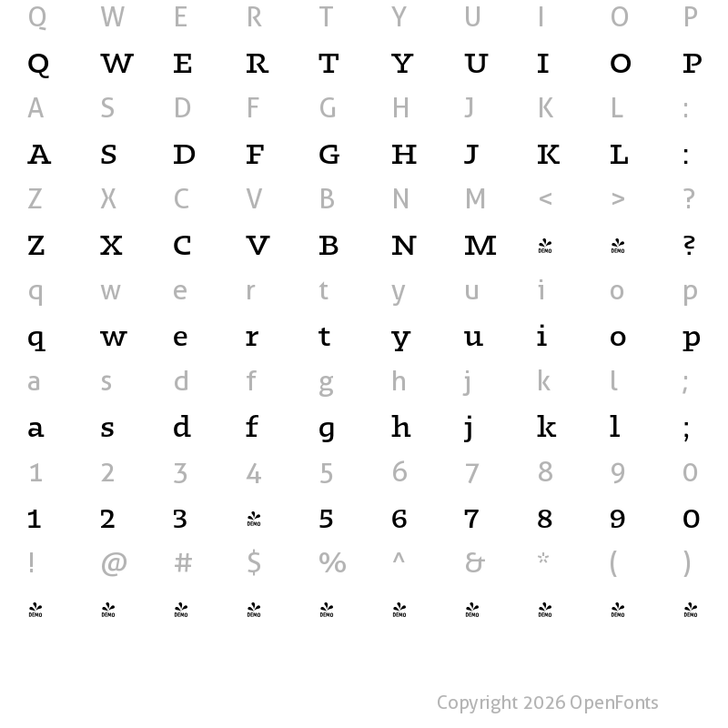 Character Map of FONTSPRING DEMO - Kotto Slab Medium Regular