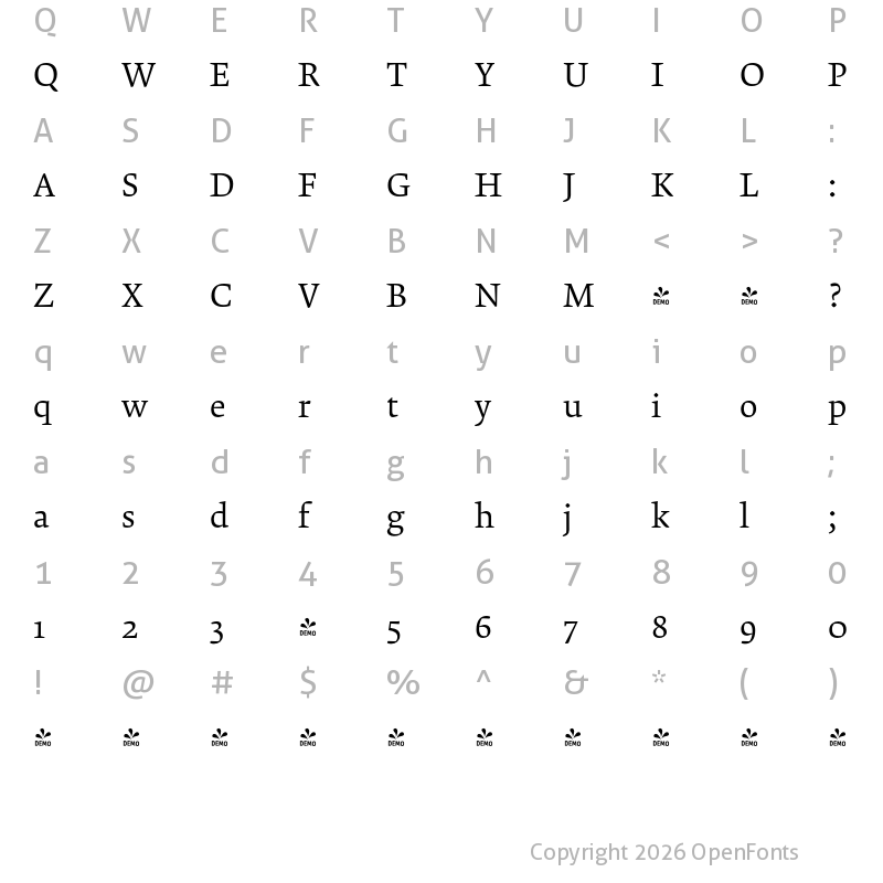 Character Map of FONTSPRING DEMO - Krete Book Regular