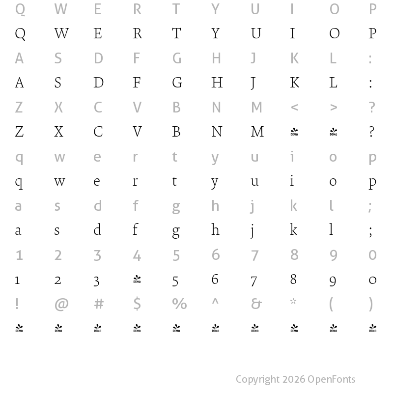 Character Map of FONTSPRING DEMO - Krete Light Regular