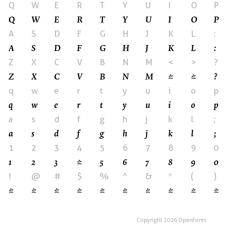 Character Map of FONTSPRING DEMO - Krete Medium Italic