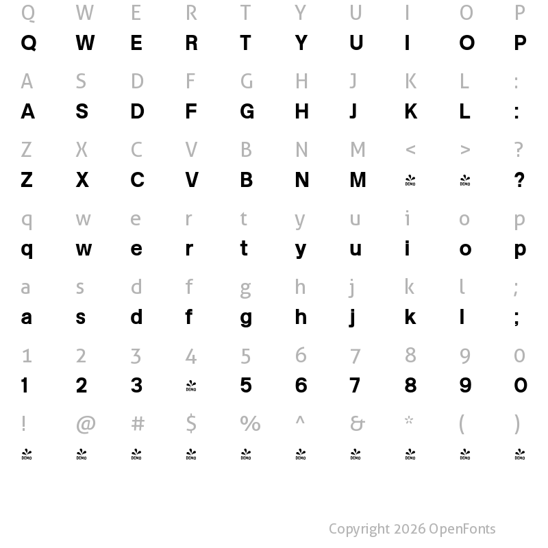 Character Map of FONTSPRING DEMO - Kropotkin Bold Bold