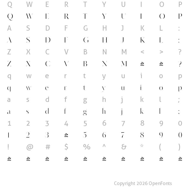 Character Map of FONTSPRING DEMO - Kudry Stencil Display Regular
