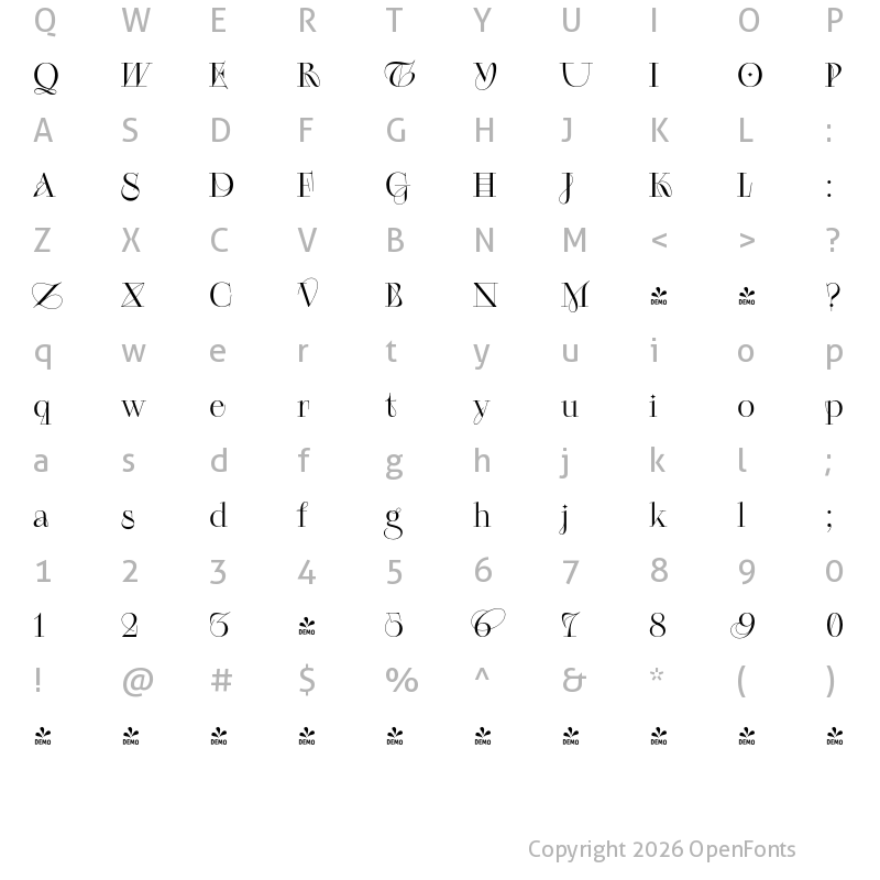 Character Map of FONTSPRING DEMO - Kudry Weird Headline Regular