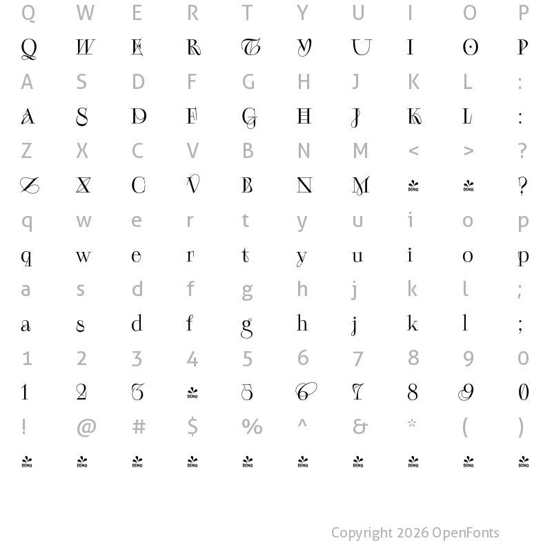 Character Map of FONTSPRING DEMO - Kudry Weird Text Regular
