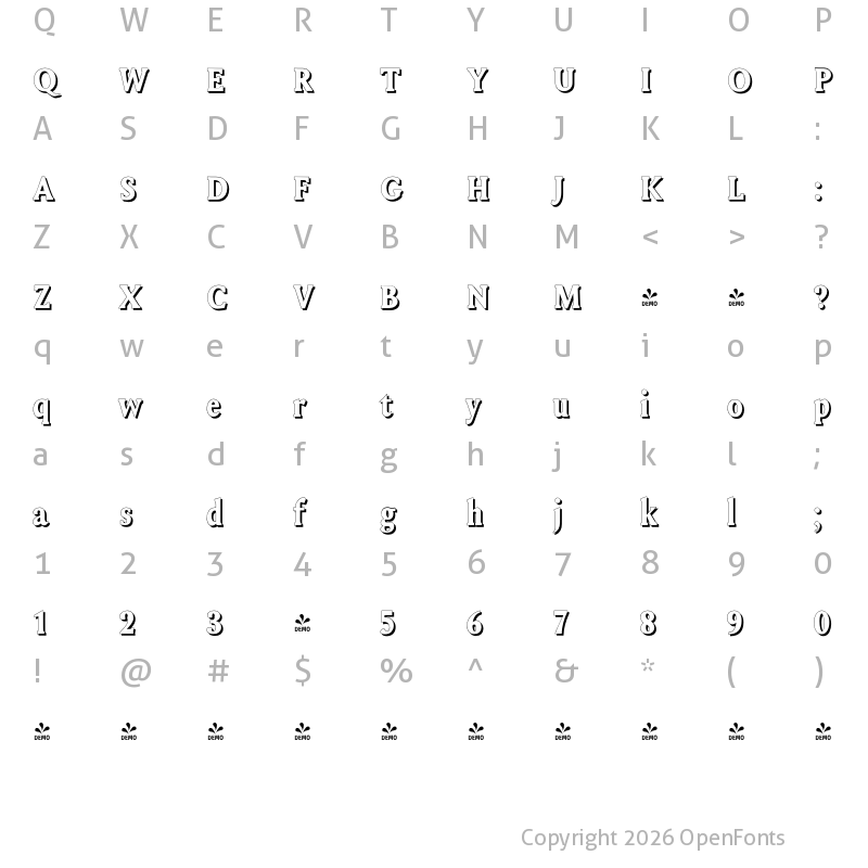 Character Map of FONTSPRING DEMO - Kula Shedow Regular