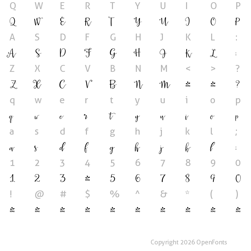 Character Map of FONTSPRING DEMO - La Veronique One Regular