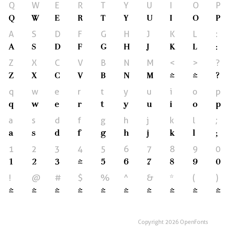 Character Map of FONTSPRING DEMO - LaBodoni BoldNum