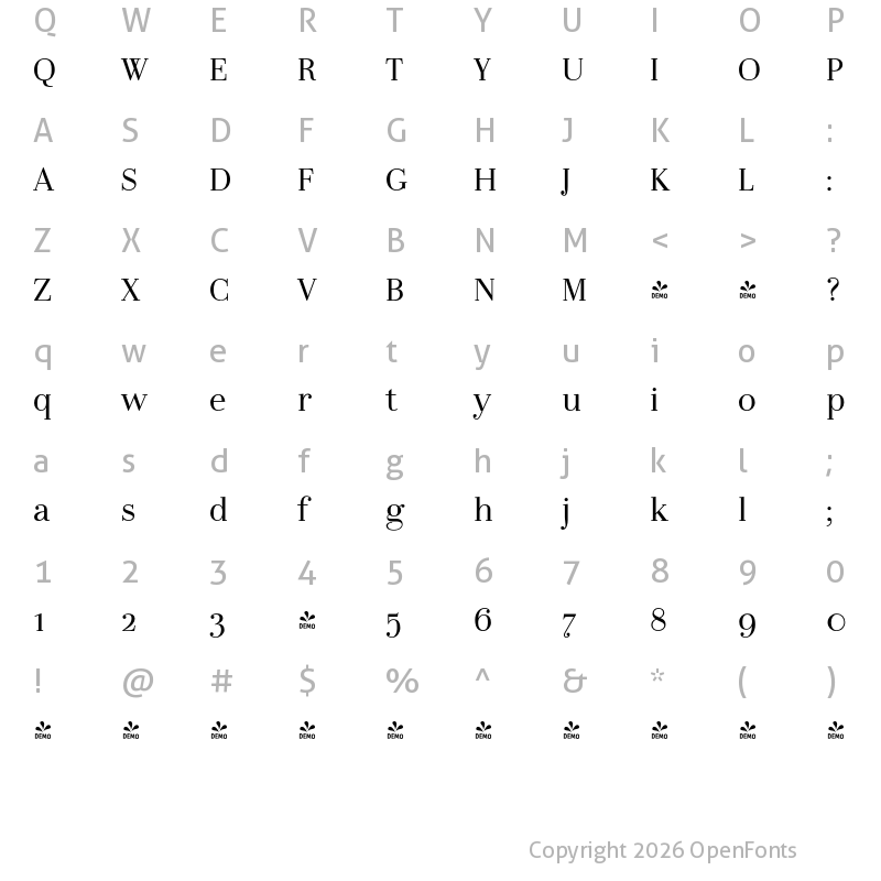 Character Map of FONTSPRING DEMO - LaBodoni DemiLight