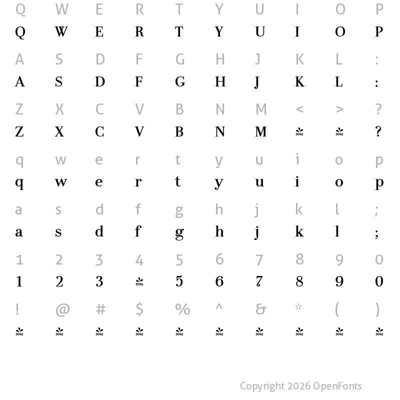 Character Map of FONTSPRING DEMO - LaBodoni MediumNum